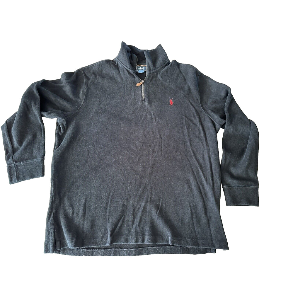 Ralph Lauren Polo XL Black w/Red Pony Quarter Zip Knit Pullover Golf Casual